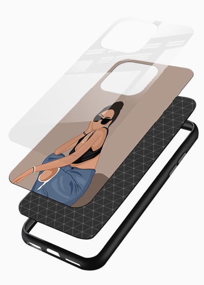 Sunglasses Street Girl street-style portrait glossy vibrant premium glass back cover - Angle Layers