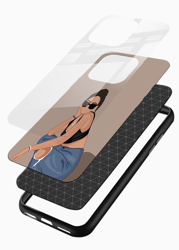 Sunglasses Street Girl street-style portrait glossy vibrant premium glass back cover - Angle Layers
