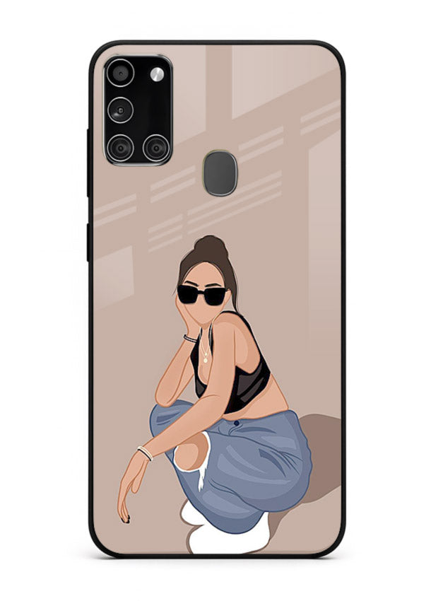 Sunglasses Street Girl street-style portrait Samsung A21s glass back cover