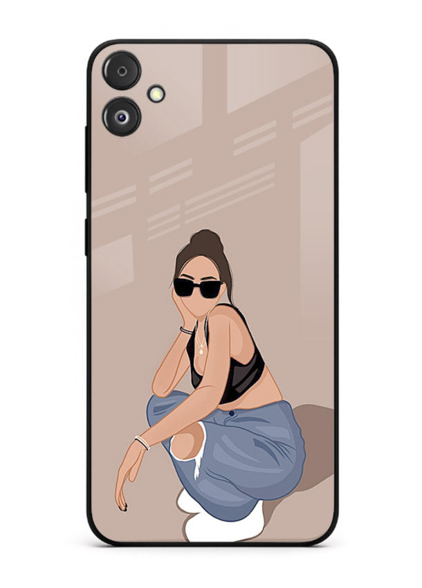 Sunglasses Street Girl street-style portrait Samsung F04 5G glass back cover