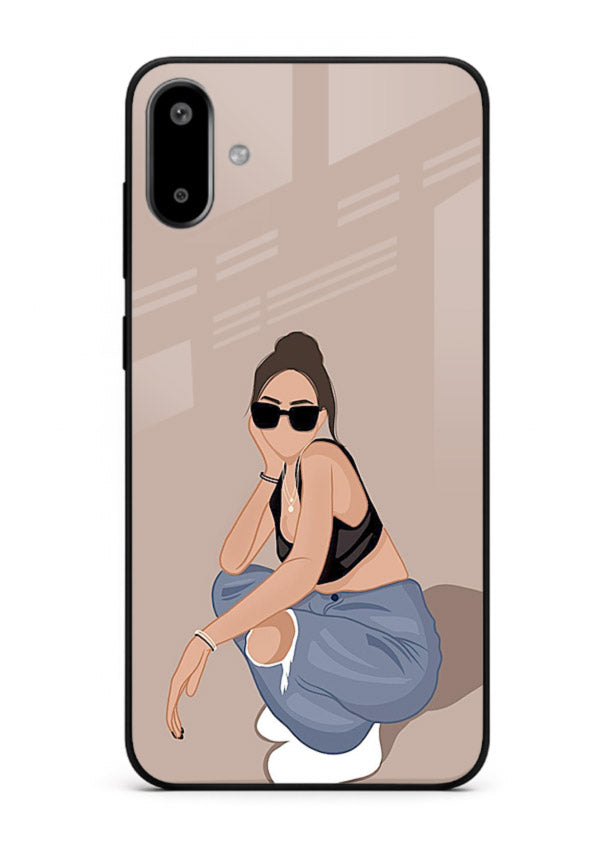 Sunglasses Street Girl street-style portrait Samsung F06 5G glass back cover