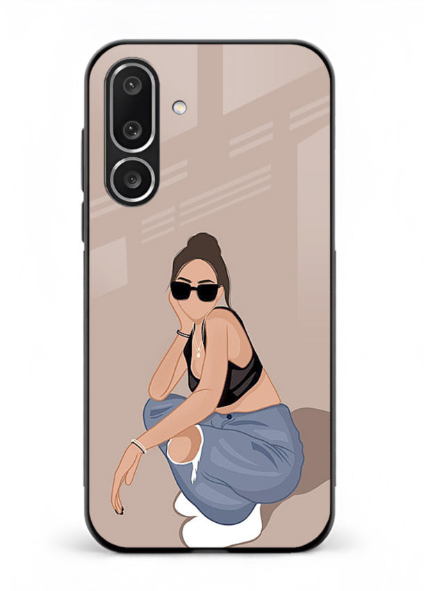 Sunglasses Street Girl street-style portrait Samsung F56 5G glass back cover