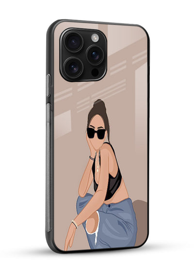 Sunglasses Street Girl street-style portrait glossy vibrant premium glass back cover - Angle Side