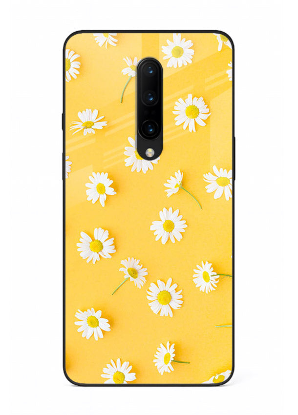 Sunny daisy artwork on OnePlus 8 glass back cover with bright cheerful floral tones.