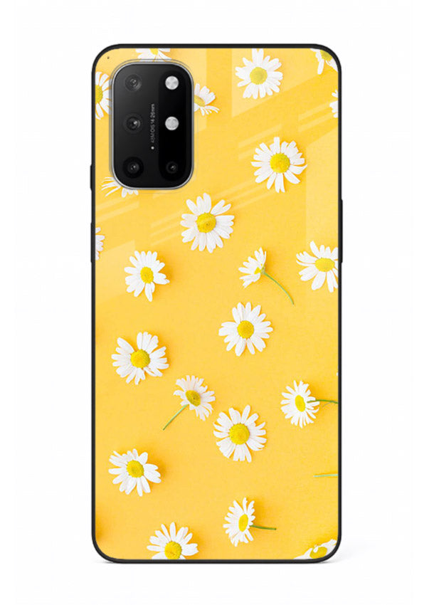 Sunny daisy artwork on OnePlus 8T glass back cover with bright cheerful floral tones.