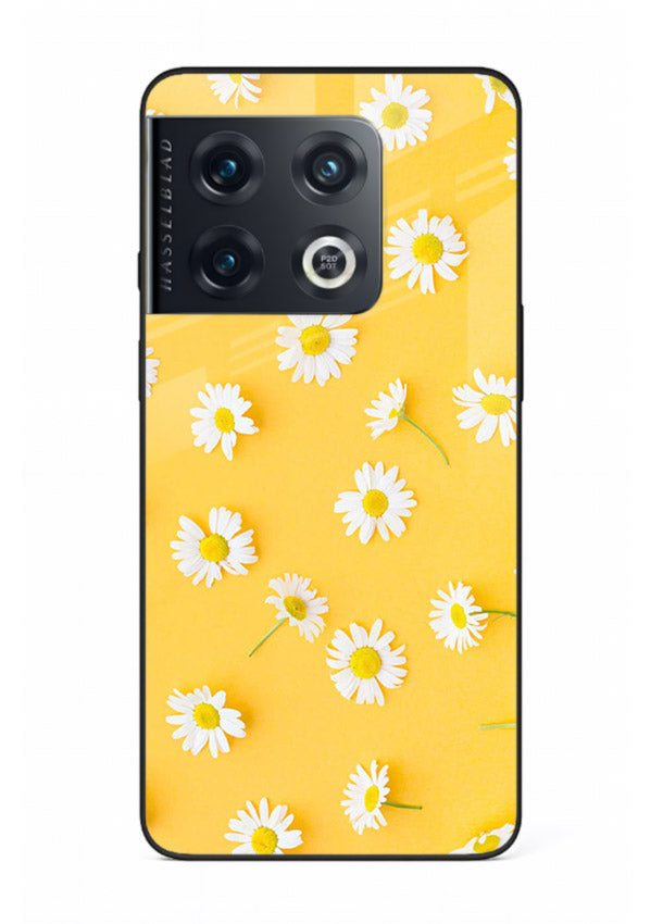 Sunny daisy artwork on OnePlus 10 Pro glass back cover with bright cheerful floral tones.
