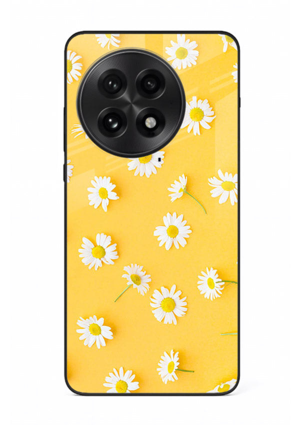 Sunny daisy artwork on OnePlus 13R glass back cover with bright cheerful floral tones.
