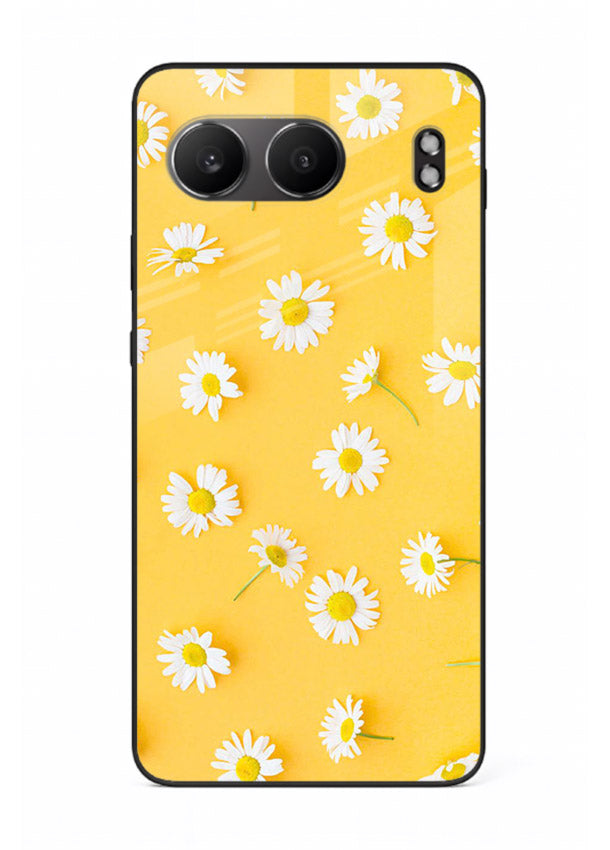 Sunny daisy artwork on OnePlus Nord 4 glass back cover with bright cheerful floral tones.