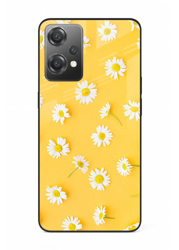 Sunny daisy artwork on OnePlus Nord CE2 Lite 5G glass back cover with bright cheerful floral tones.