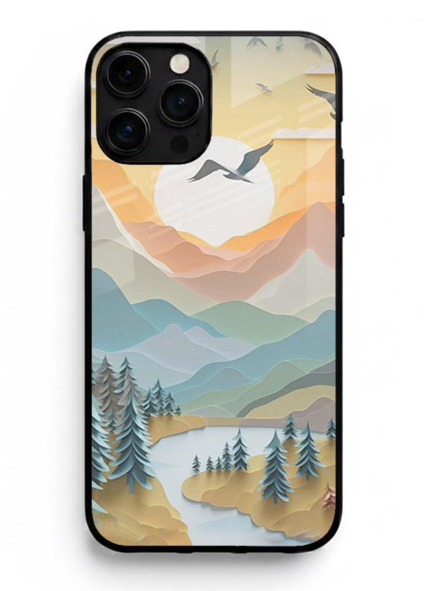 Sunrise Mountain Flight sunrise mountain artwork iphone 15 pro max glass back cover