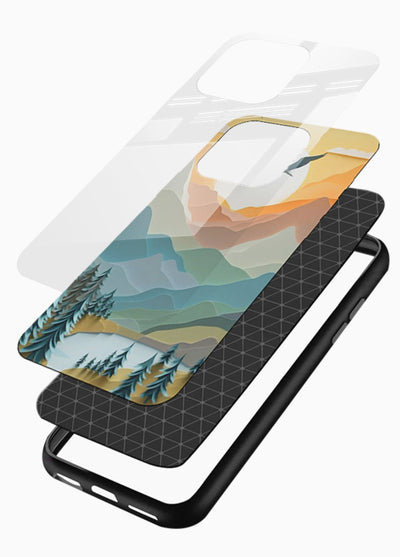 Sunrise Mountain Flight sunrise mountain artwork glossy vibrant premium glass back cover - Angle Layers