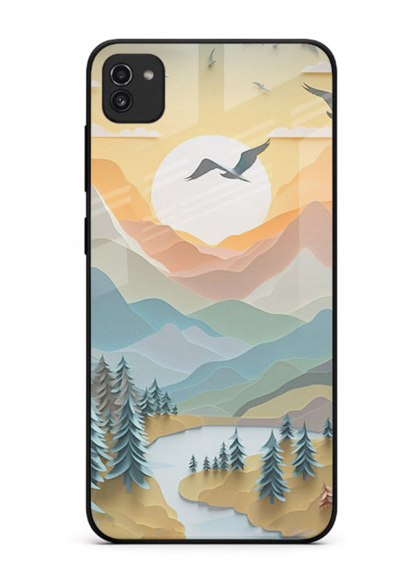 Sunrise Mountain Flight sunrise mountain artwork Samsung A03 glass back cover
