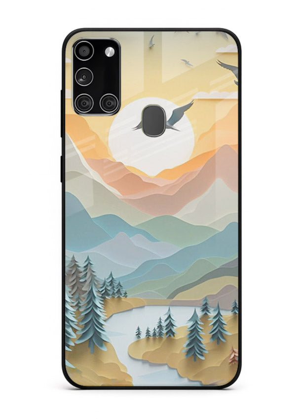 Sunrise Mountain Flight sunrise mountain artwork Samsung A21s glass back cover