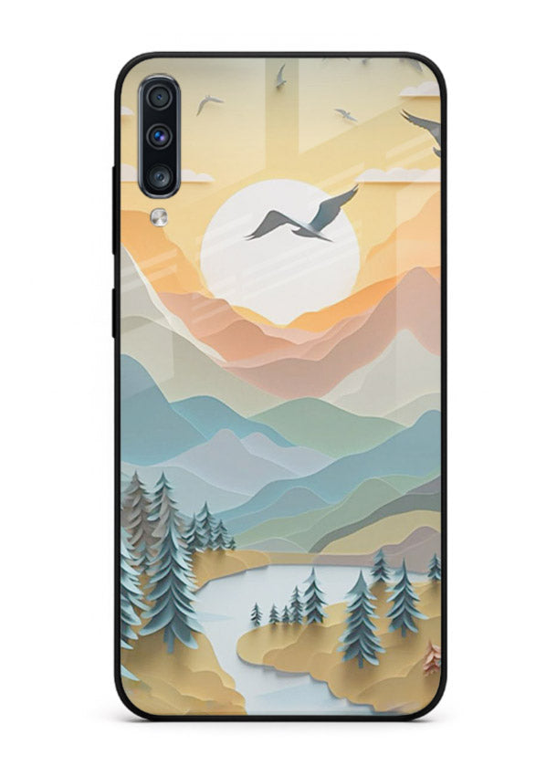 Sunrise Mountain Flight sunrise mountain artwork Samsung A70 glass back cover