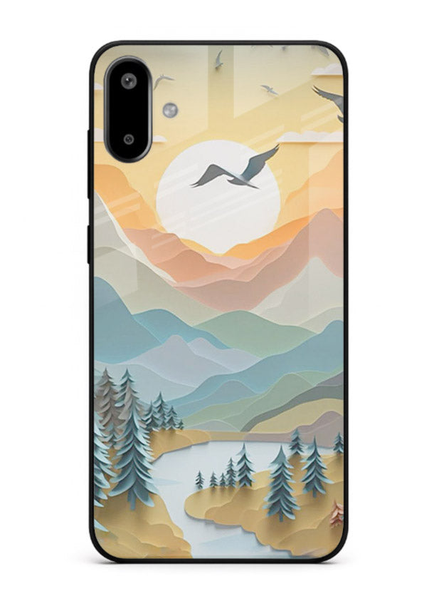 Sunrise Mountain Flight sunrise mountain artwork Samsung F06 5G glass back cover