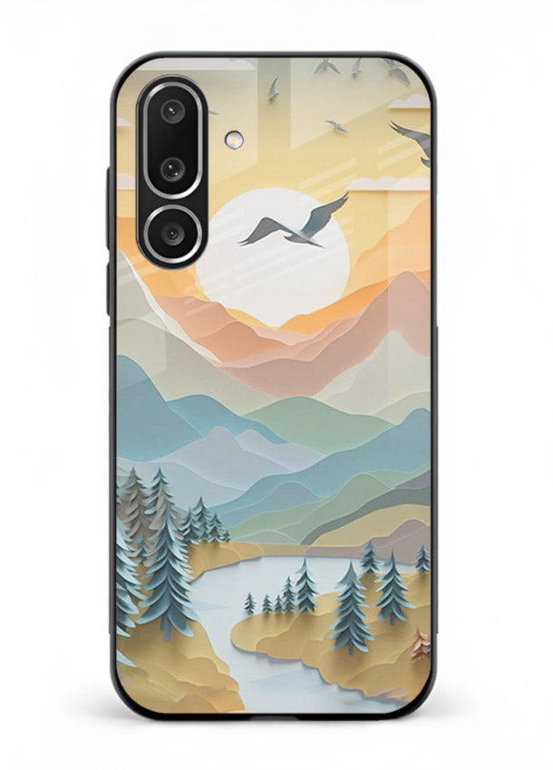 Sunrise Mountain Flight sunrise mountain artwork Samsung F56 5G glass back cover