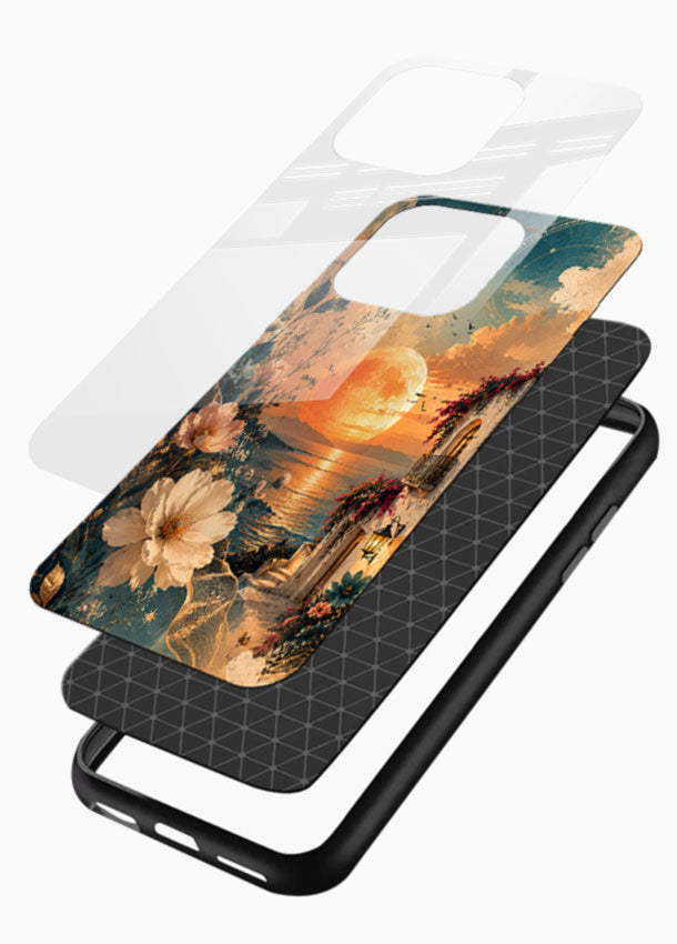 Sunset floral moon glass back cover with ocean view and arched doorway design - 3