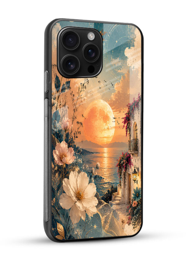 Sunset floral moon glass back cover with ocean view and arched doorway design - 2