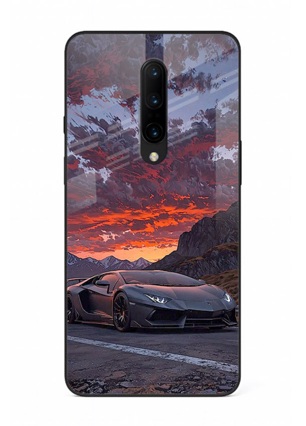 Hypercar at sunset printed on glossy tempered glass OnePlus 7 Pro back cover