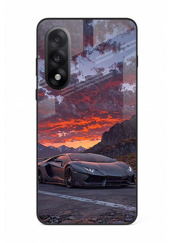 Hypercar at sunset printed on glossy tempered glass OnePlus Nord 5 back cover