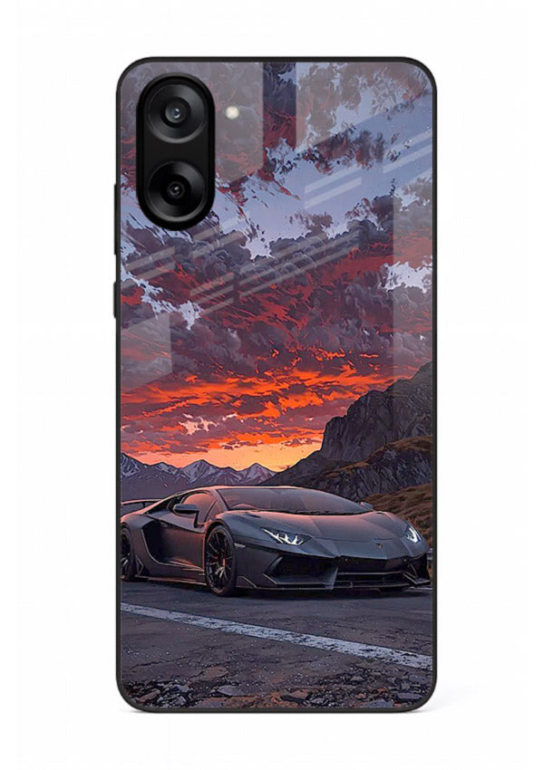 Hypercar at sunset printed on glossy tempered glass OnePlus Nord CE5 back cover