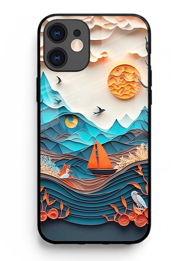 Sunset Paper Waves ocean sunset artwork iphone 12 glass back cover