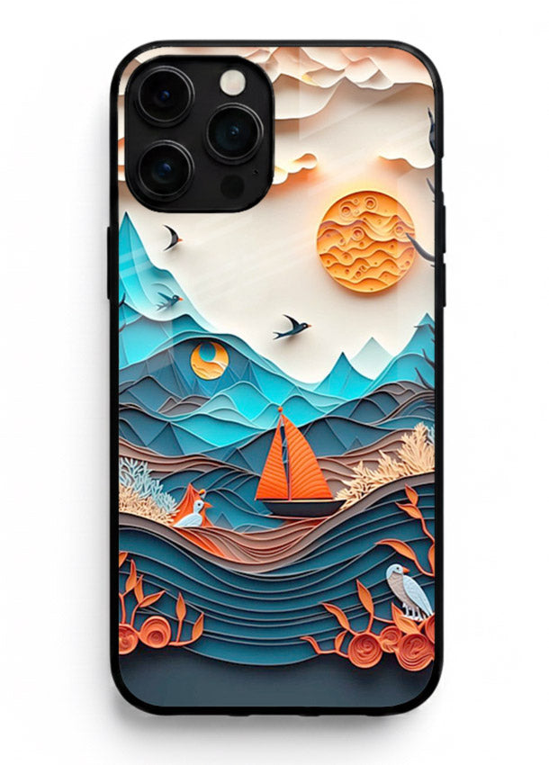 Sunset Paper Waves ocean sunset artwork iphone 15 pro max glass back cover