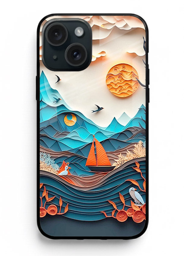 Sunset Paper Waves ocean sunset artwork iphone 13 glass back cover