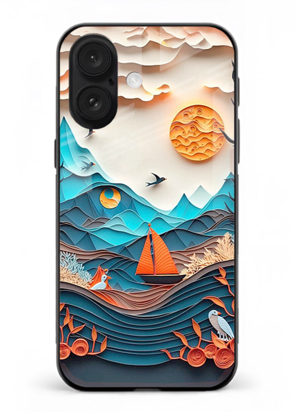 Sunset Paper Waves ocean sunset artwork iphone 17 glass back cover