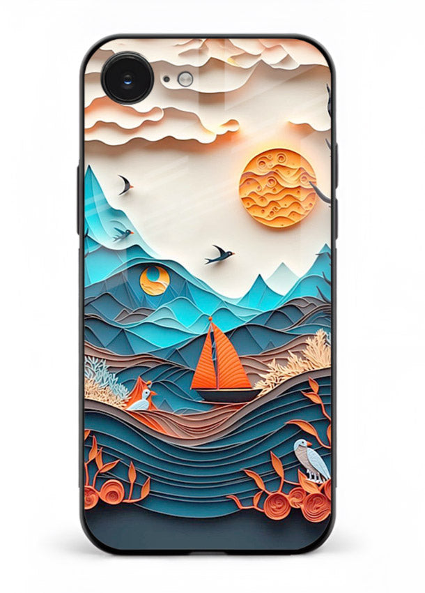 Sunset Paper Waves ocean sunset artwork iphone 16e glass back cover