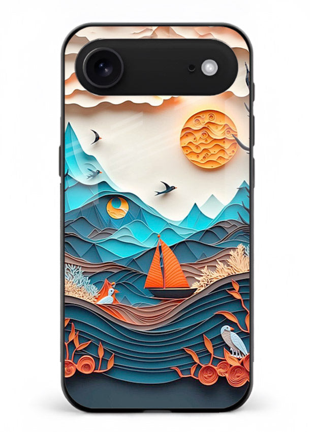 Sunset Paper Waves ocean sunset artwork iphone 18 air glass back cover