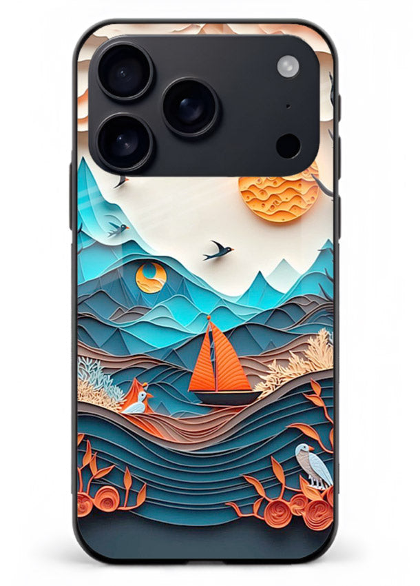 Sunset Paper Waves ocean sunset artwork iphone 17 pro max glass back cover
