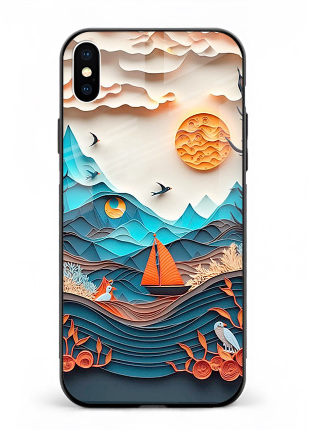 Sunset Paper Waves ocean sunset artwork iphone xs max glass back cover