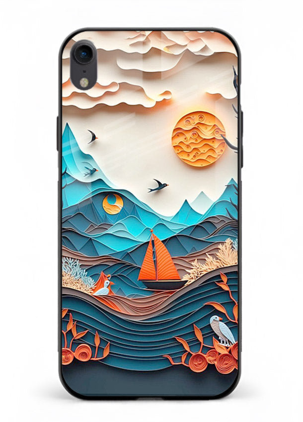 Sunset Paper Waves ocean sunset artwork iphone xr glass back cover