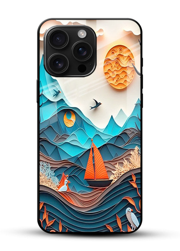 Sunset Paper Waves ocean sunset artwork glossy vibrant premium glass back cover - Angle Front