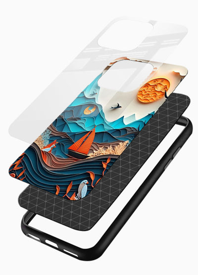 Sunset Paper Waves ocean sunset artwork glossy vibrant premium glass back cover - Angle Layers