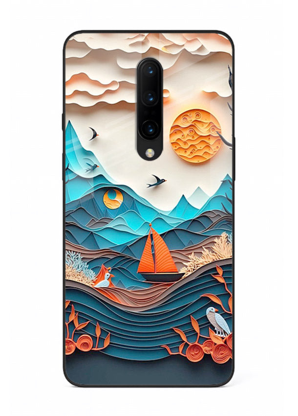 Sunset Paper Waves ocean sunset artwork OnePlus 7 Pro glass back cover
