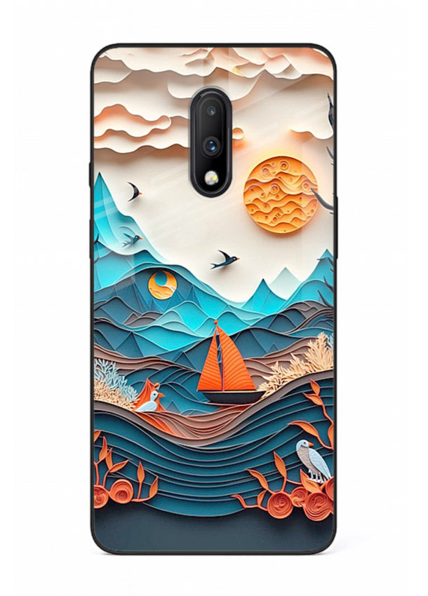 Sunset Paper Waves ocean sunset artwork OnePlus 7 glass back cover