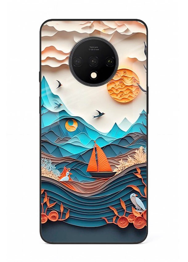 Sunset Paper Waves ocean sunset artwork OnePlus 7T glass back cover