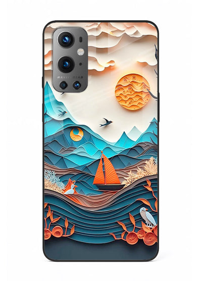 Sunset Paper Waves ocean sunset artwork OnePlus 9 glass back cover