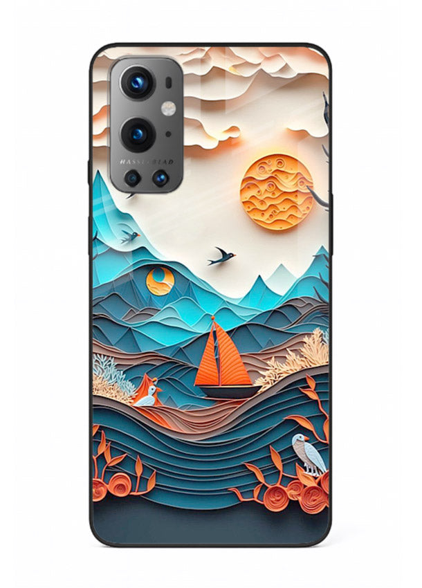 Sunset Paper Waves ocean sunset artwork OnePlus 9 glass back cover
