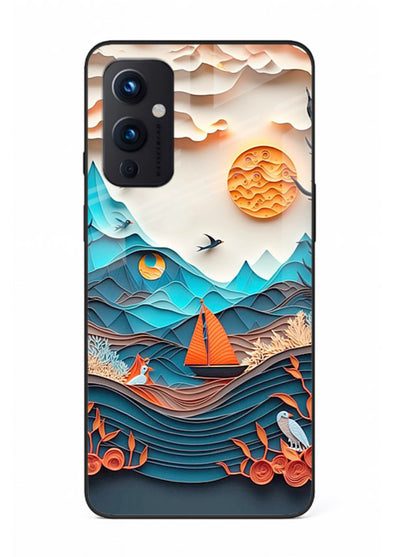 Sunset Paper Waves ocean sunset artwork OnePlus 9 Pro glass back cover