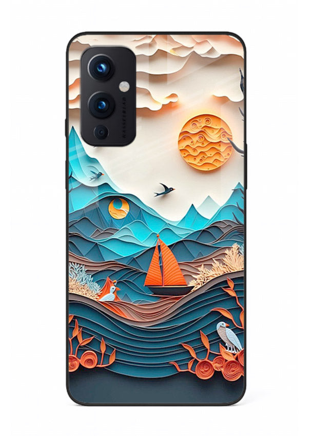 Sunset Paper Waves ocean sunset artwork OnePlus 9 Pro glass back cover