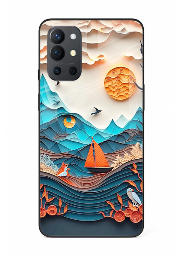 Sunset Paper Waves ocean sunset artwork OnePlus 9R glass back cover