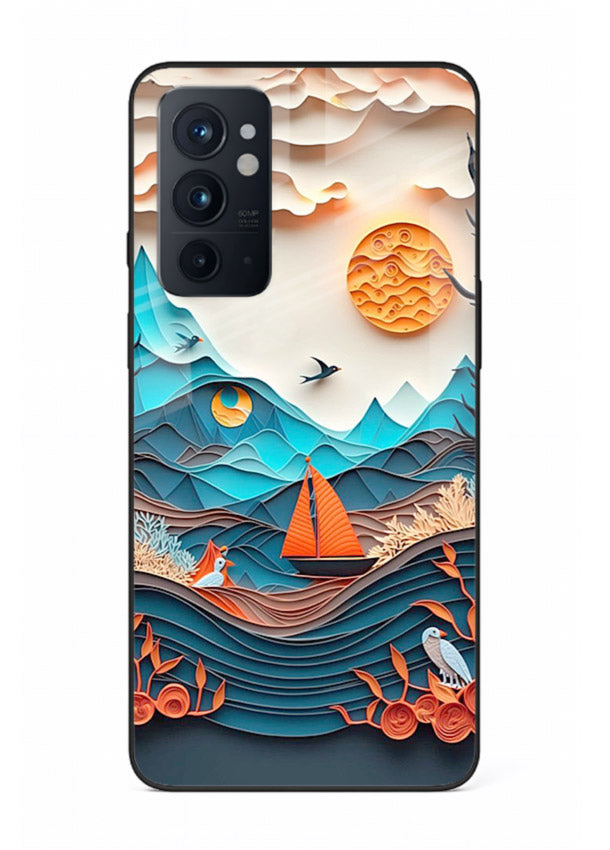 Sunset Paper Waves ocean sunset artwork OnePlus 9RT glass back cover