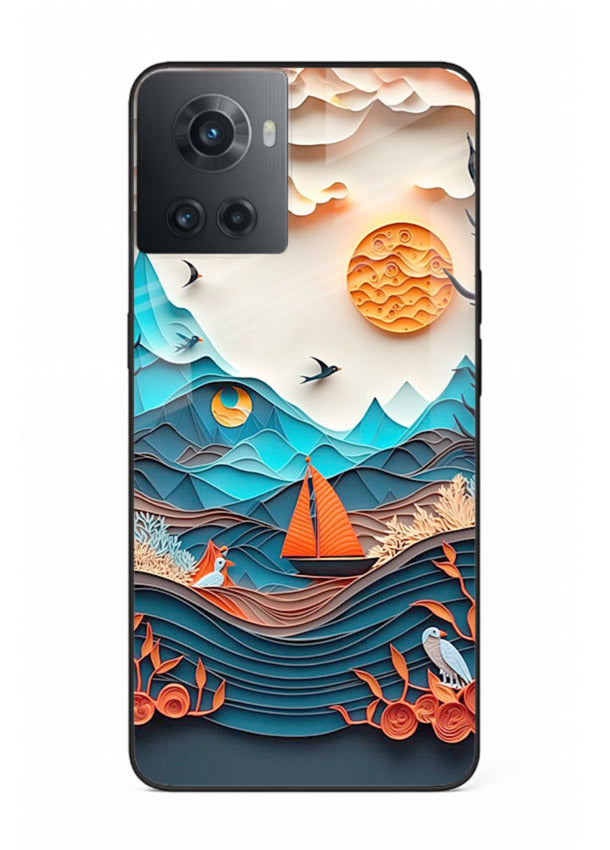 Sunset Paper Waves ocean sunset artwork OnePlus 10R glass back cover