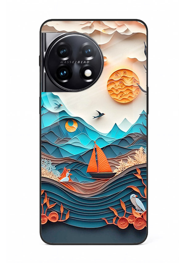 Sunset Paper Waves ocean sunset artwork OnePlus 11 glass back cover