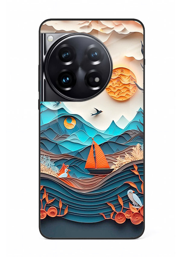 Sunset Paper Waves ocean sunset artwork OnePlus 12 glass back cover