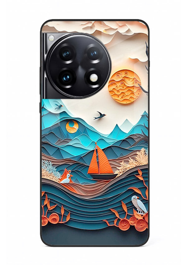 Sunset Paper Waves ocean sunset artwork OnePlus 12R glass back cover