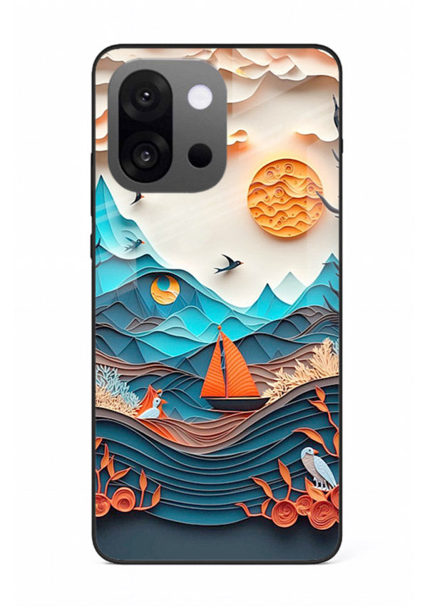 Sunset Paper Waves ocean sunset artwork OnePlus 13s glass back cover